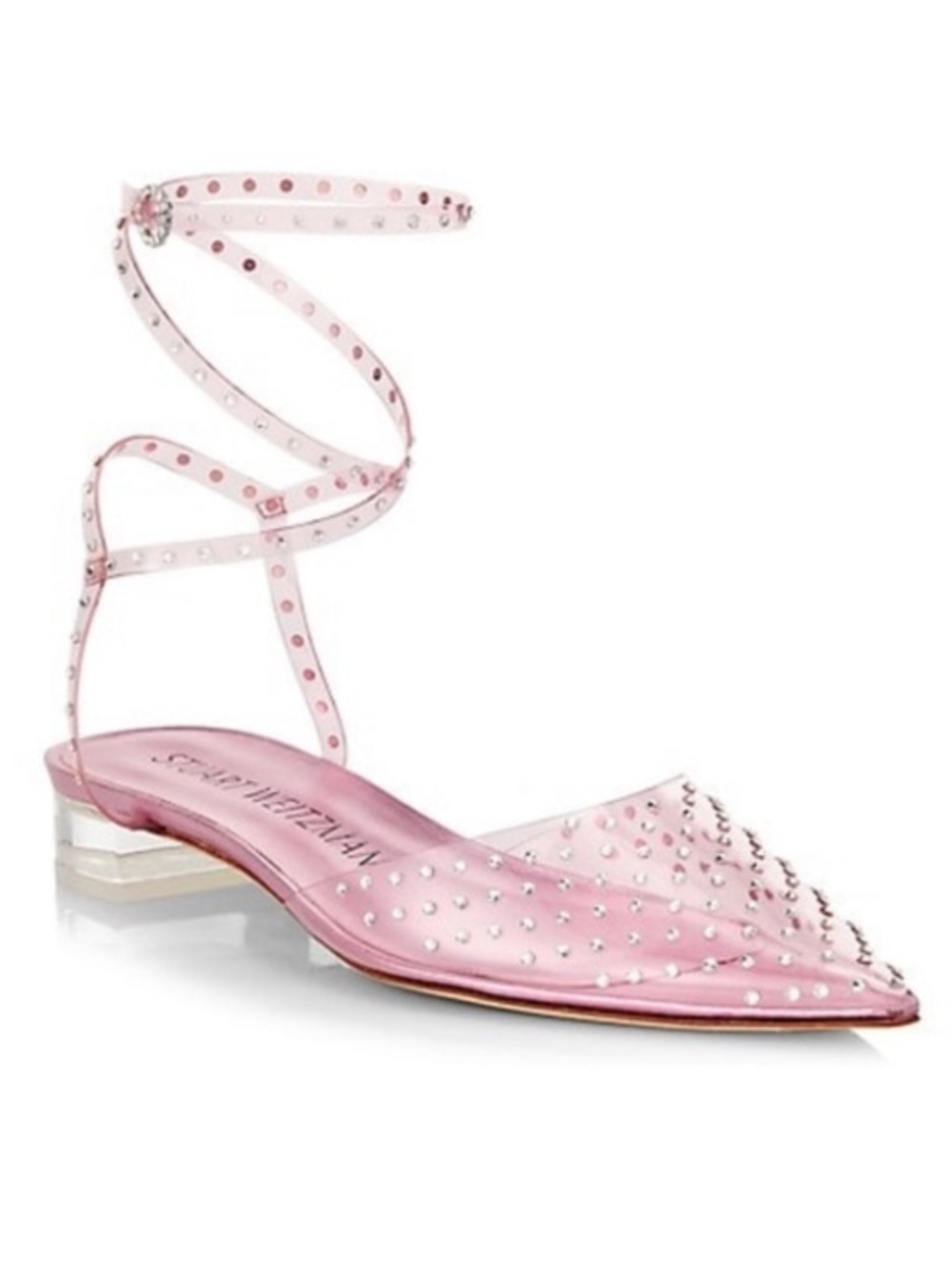 Stuart Weitzman Flats Glam Wrap Embellished Ankle Flats in Pink Jelly - Picture 1 of 8